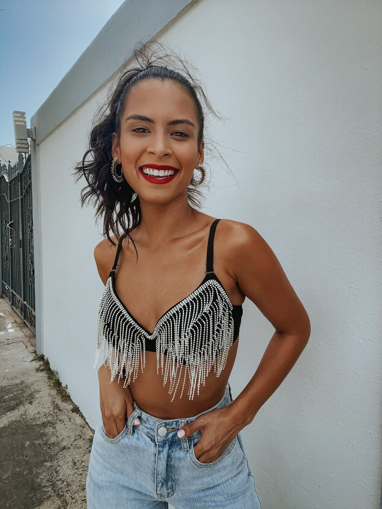 SEQUIN FRINGE BRA TOP