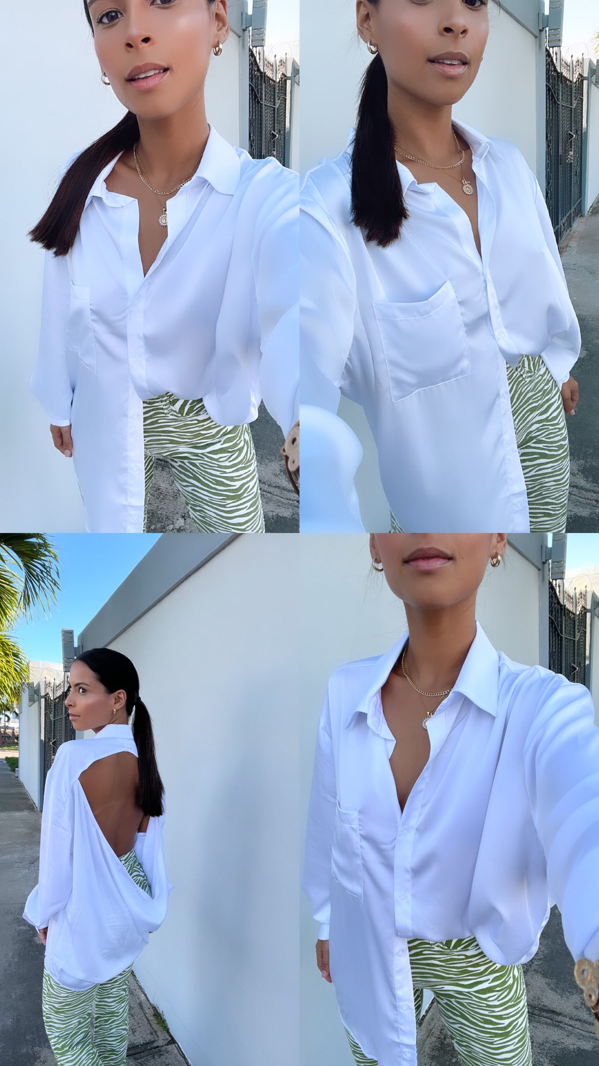 SATIN OPEN BACK SHIRT