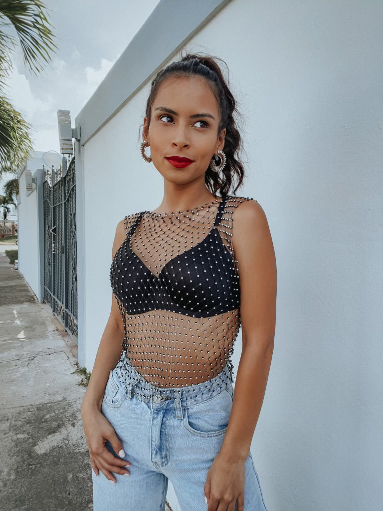 RHINESTONE NET TOP