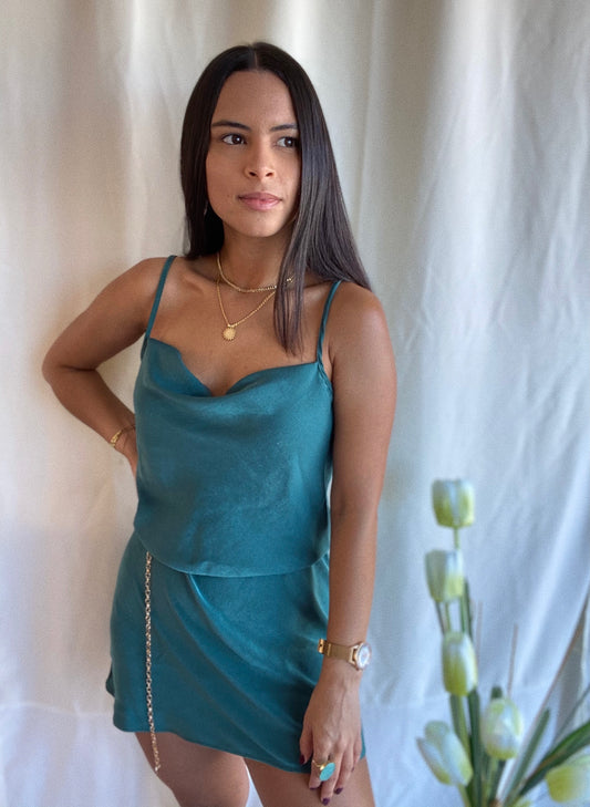 Aqua Satin Dress