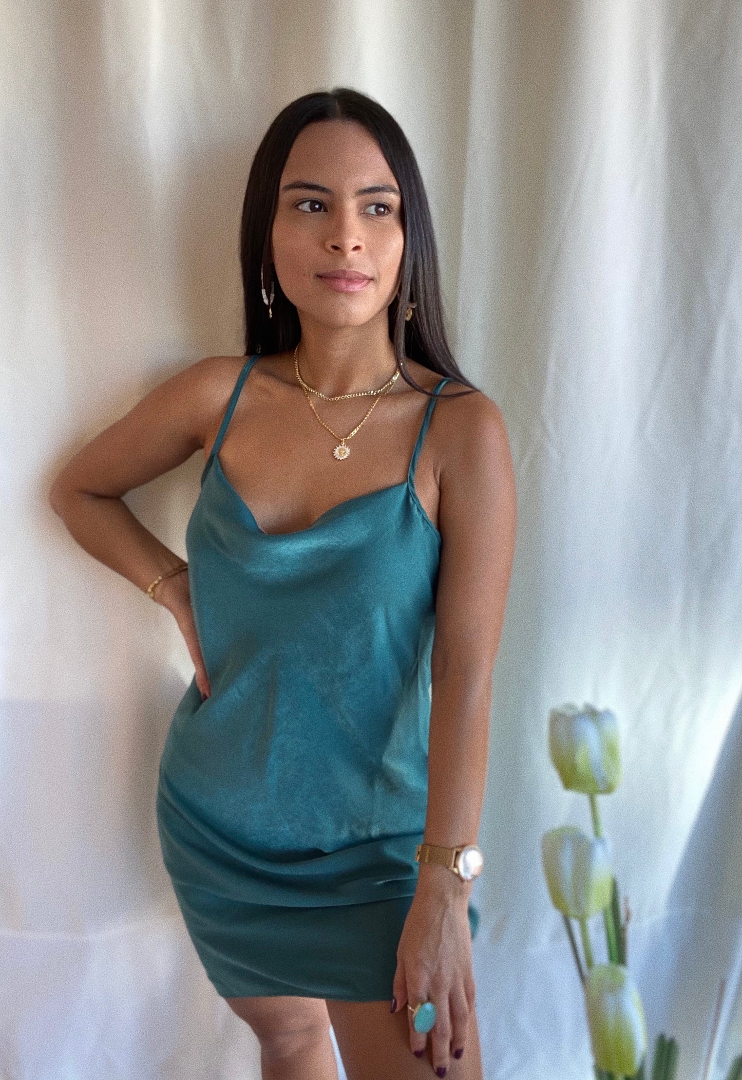 Aqua Satin Dress