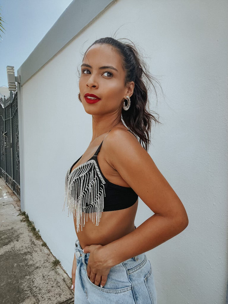 SEQUIN FRINGE BRA TOP