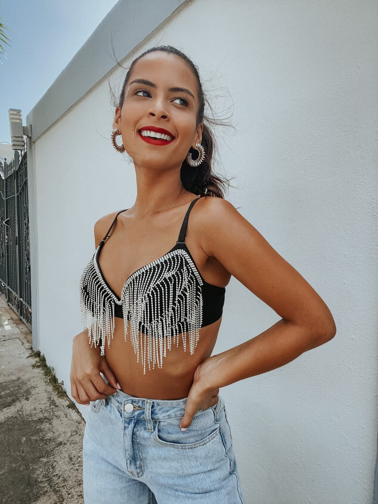 SEQUIN FRINGE BRA TOP