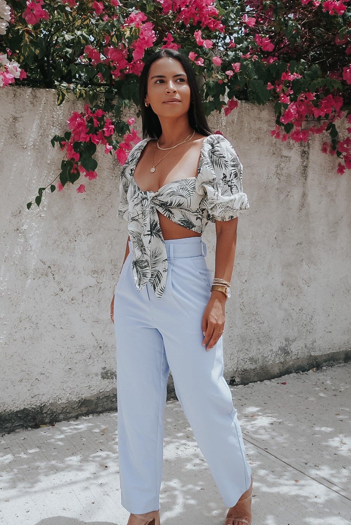 BLUE BELTED PANTS