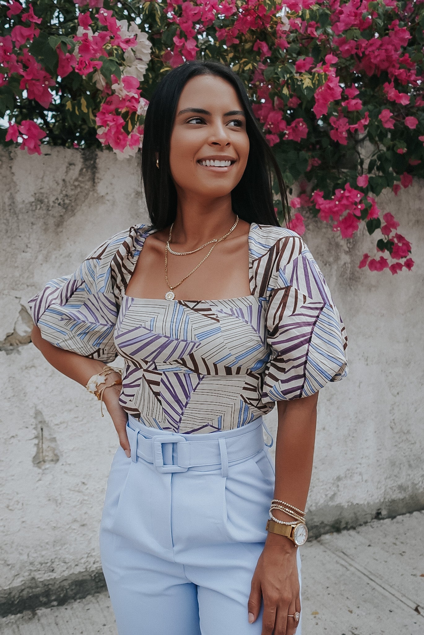 TROPICAL PUFFY SLEEVE CROP