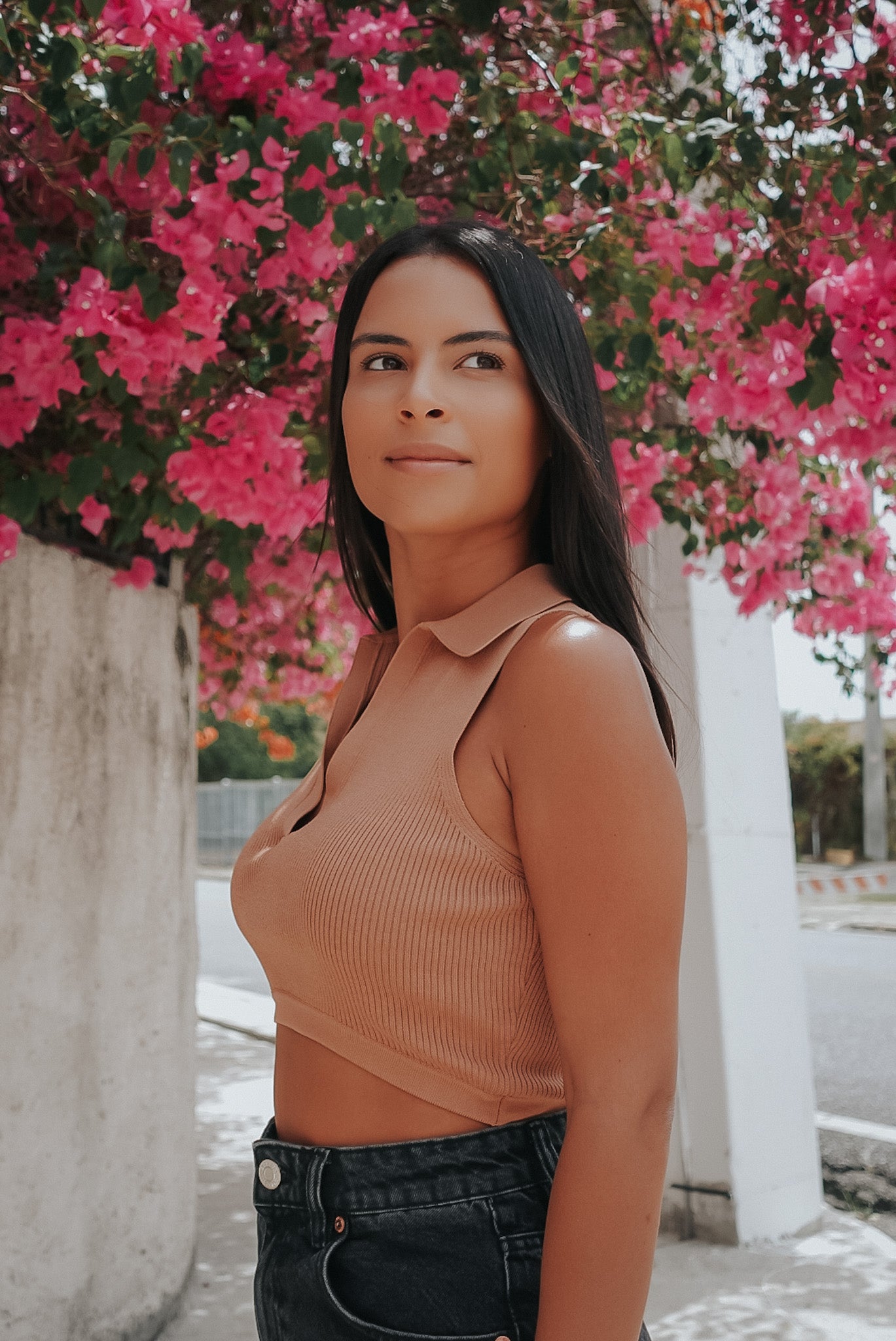 MOCHA COLLAR CROP TOP
