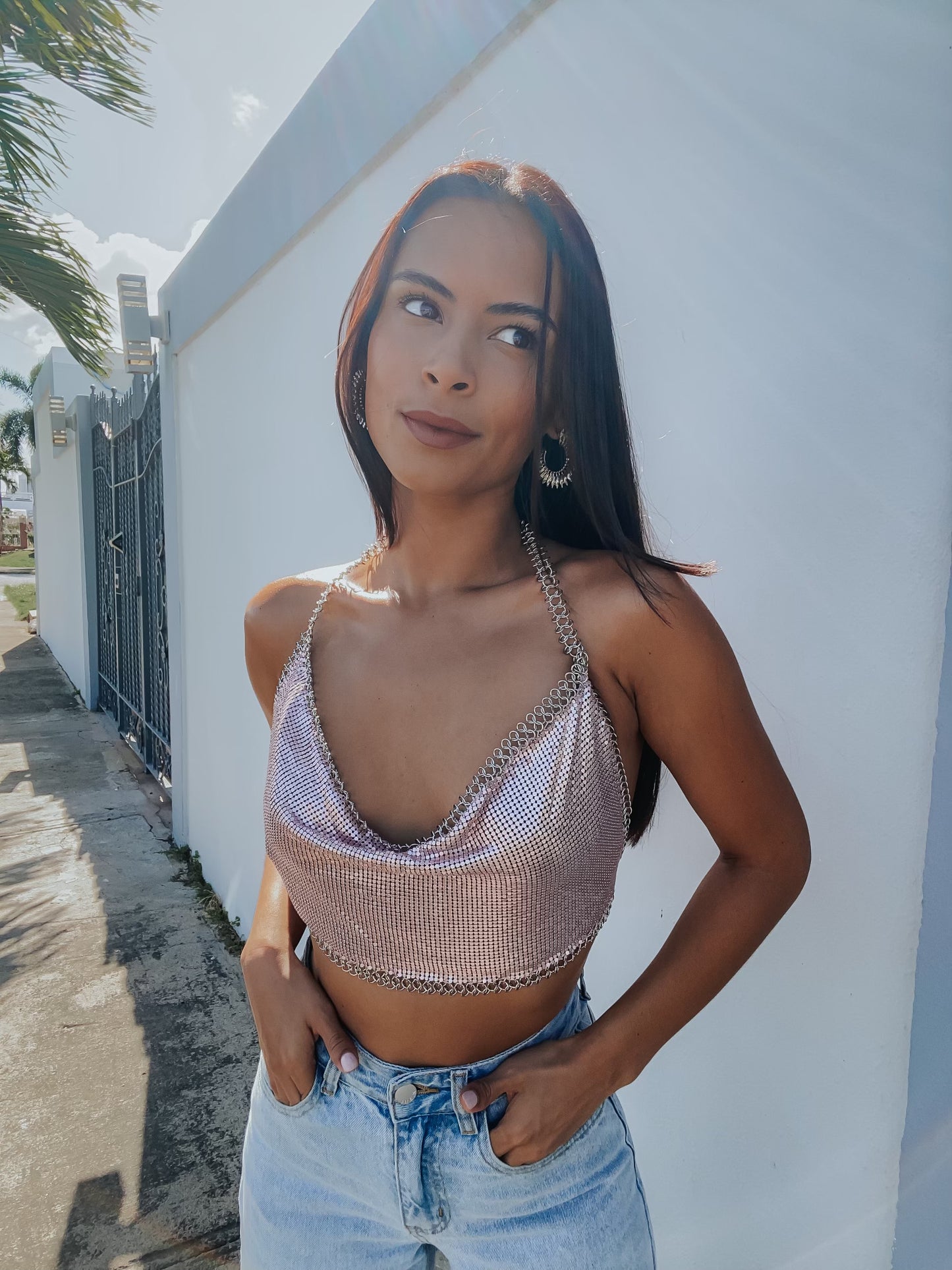 PINK METAL CROP