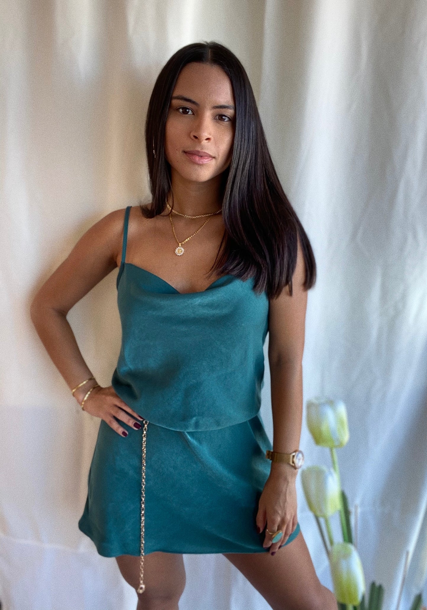 Aqua Satin Dress