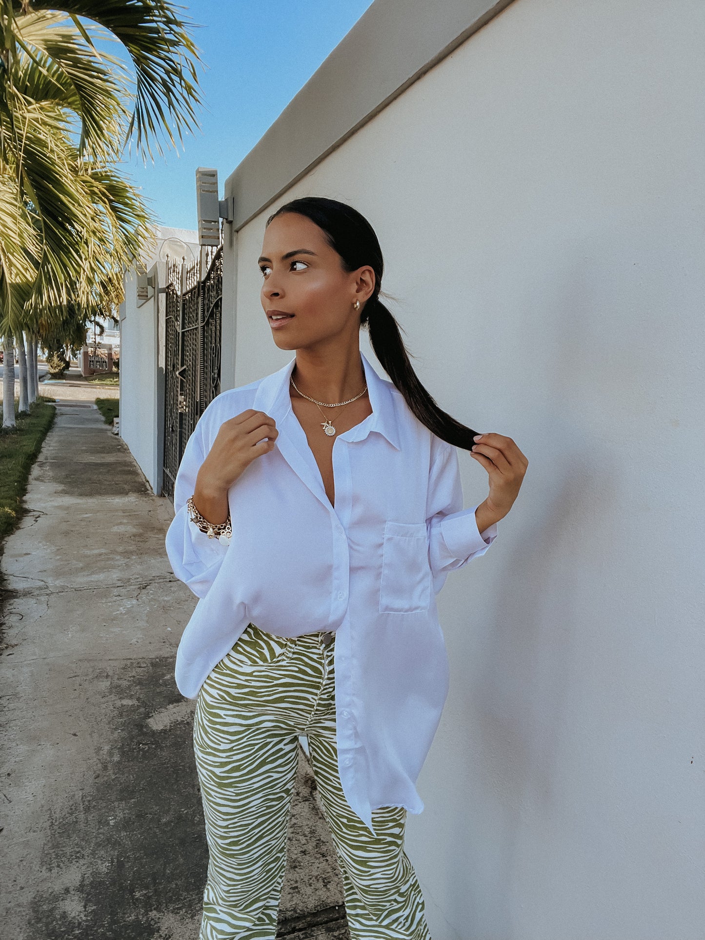 SATIN OPEN BACK SHIRT