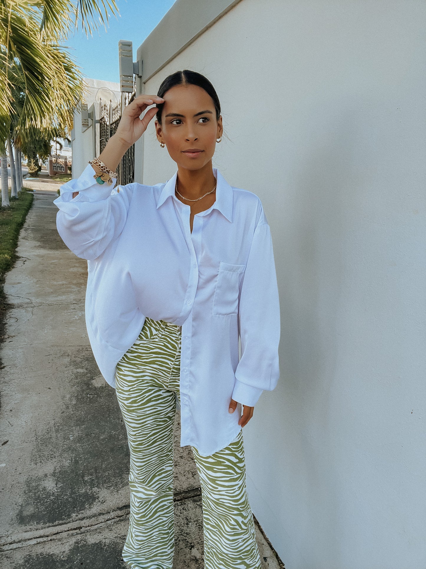 SATIN OPEN BACK SHIRT