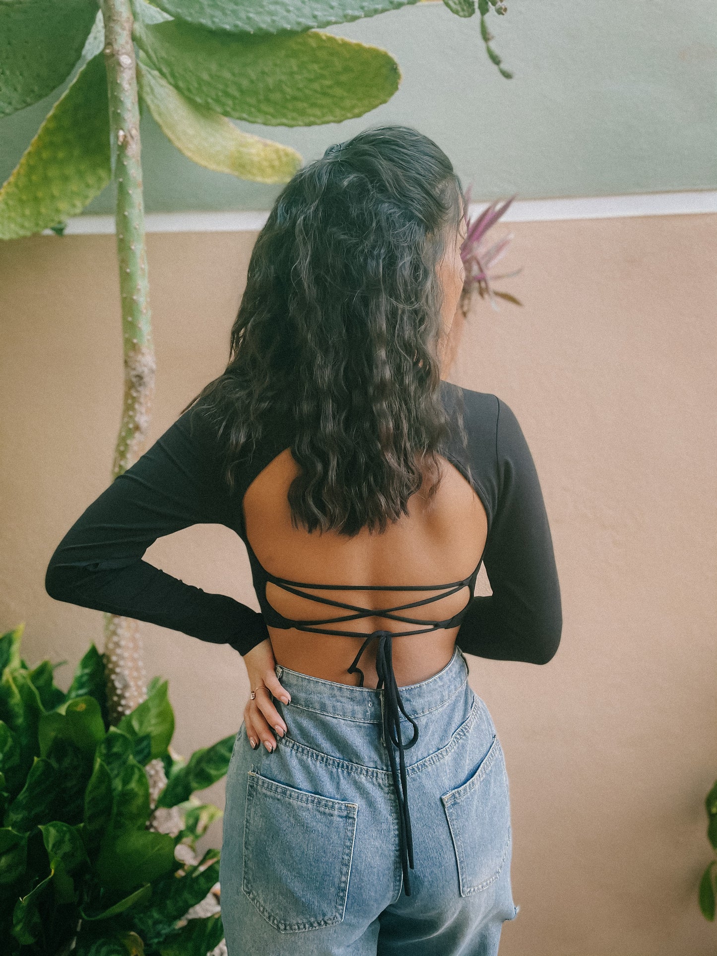 Long Sleeve Open Back Top