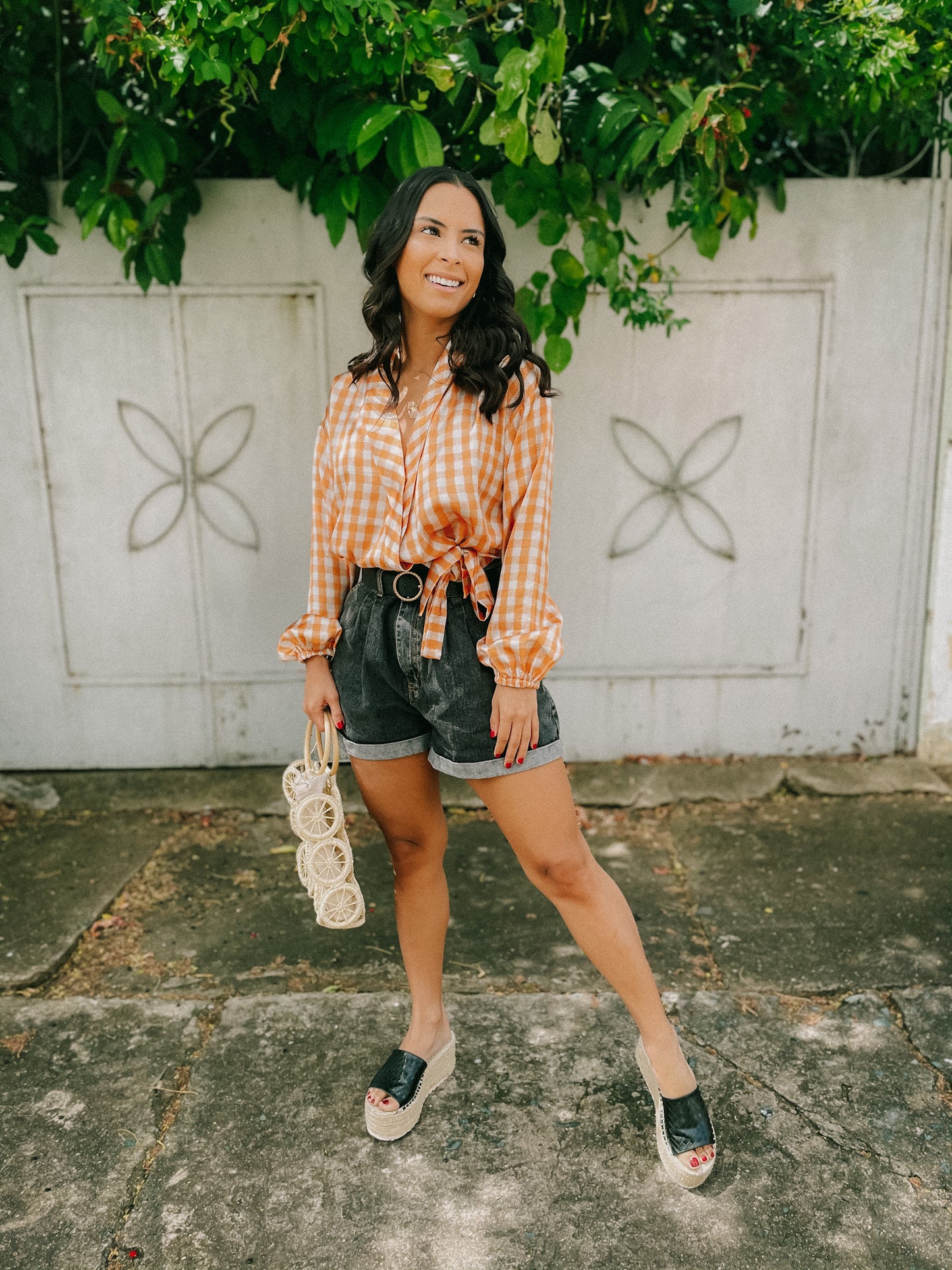 Gingham Satin Top