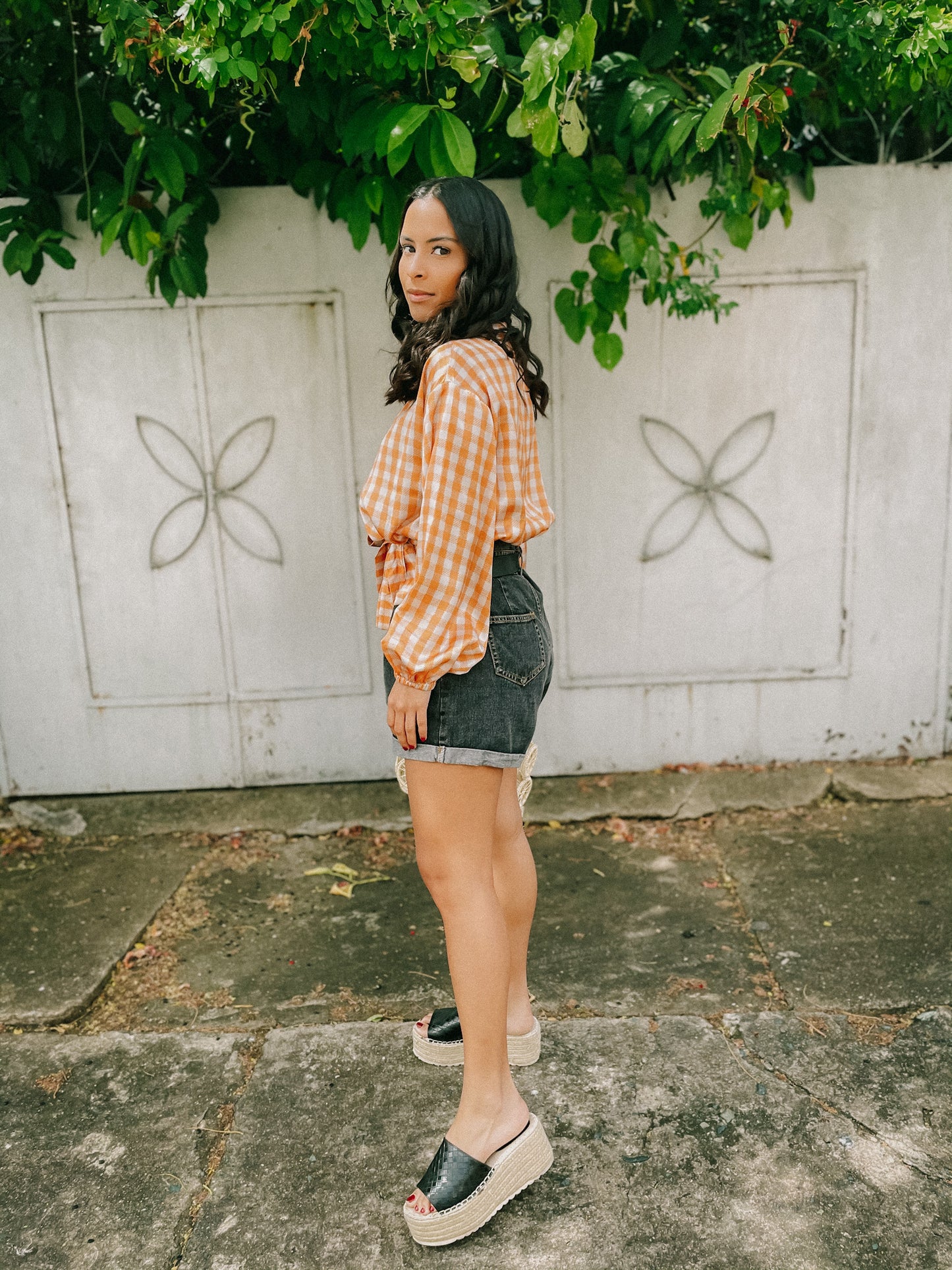 Gingham Satin Top