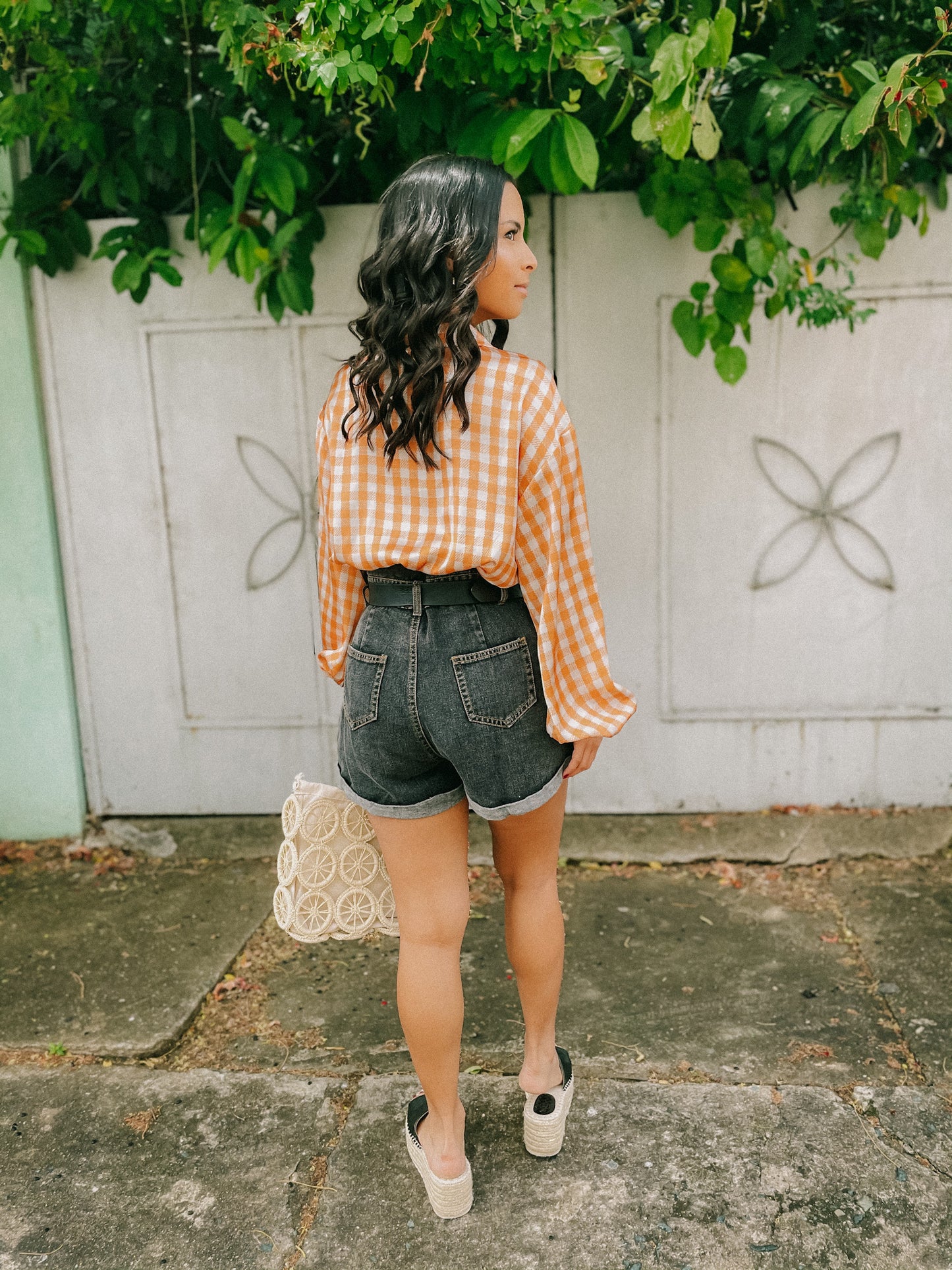 Gingham Satin Top