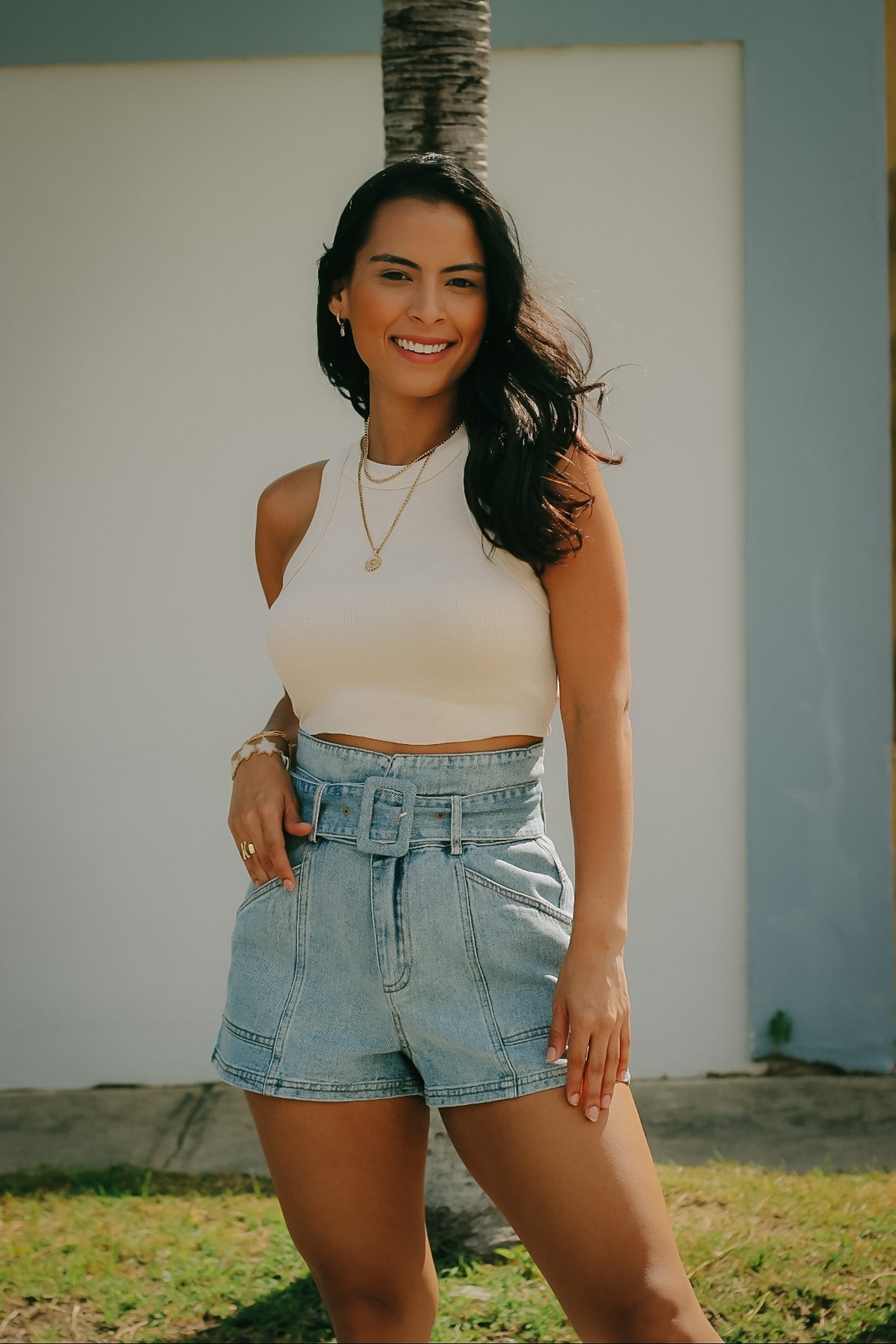 Denim Belted Shorts