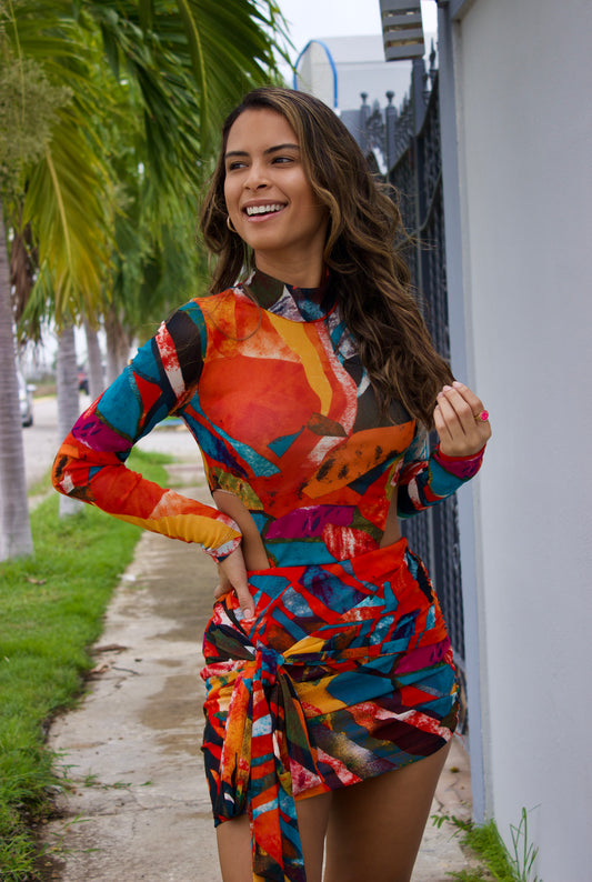 MULTI MESH MINI DRESS