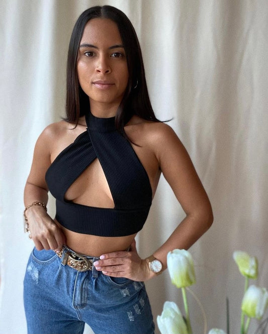 Halter Black Crop