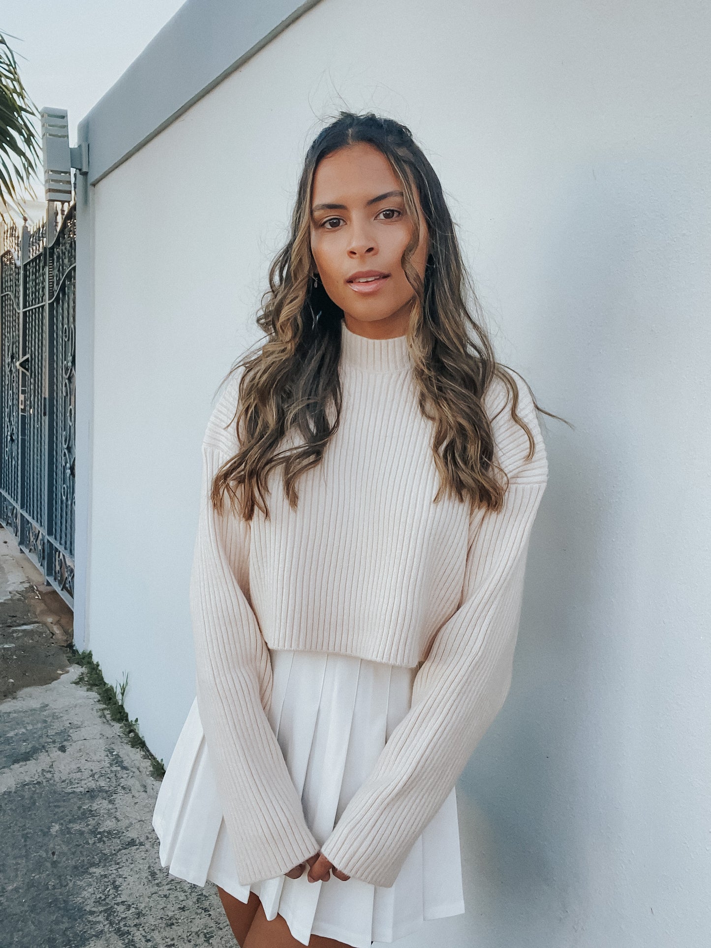 CREAM MOCK NECK SWEATER