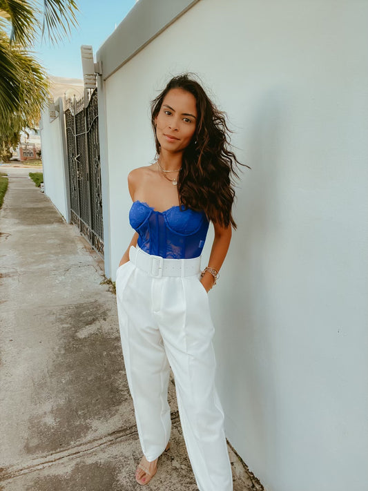 WHITE BELTED PANT